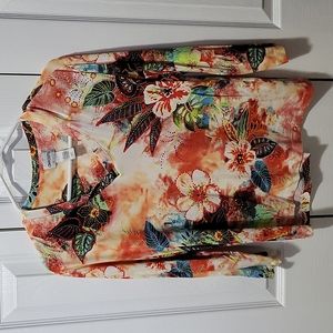 Chicos 3/4 sleeve bright colored size 1 rayon light weight shirt